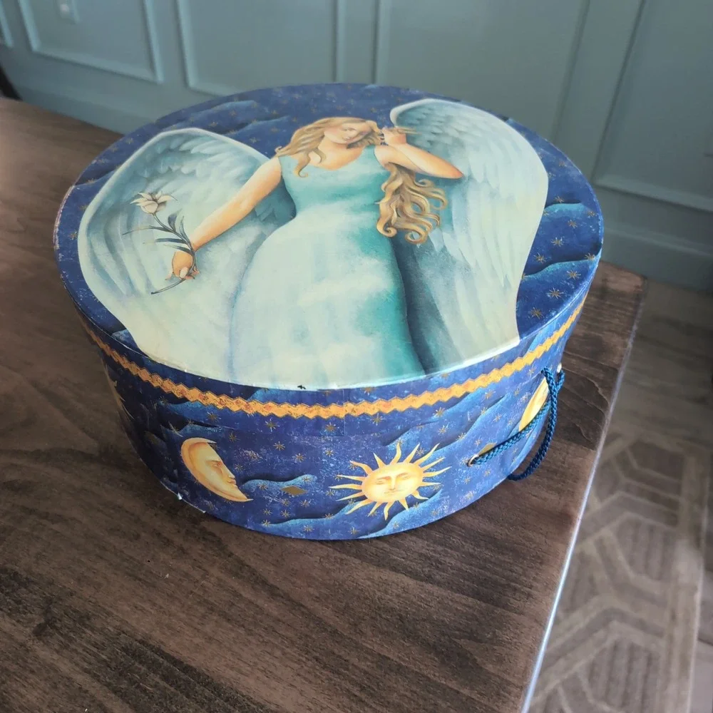 Vintage Celestial Hat Box Angel Sun Moon 90s Whimsigoth Storage Y2K Tri Coastal‎